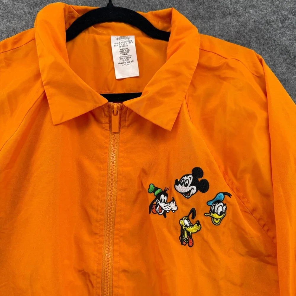 Disney Windbreaker Jacket Unisex XL Orange Mickey & Friends Embroidered Zip Up - Picture 5 of 16